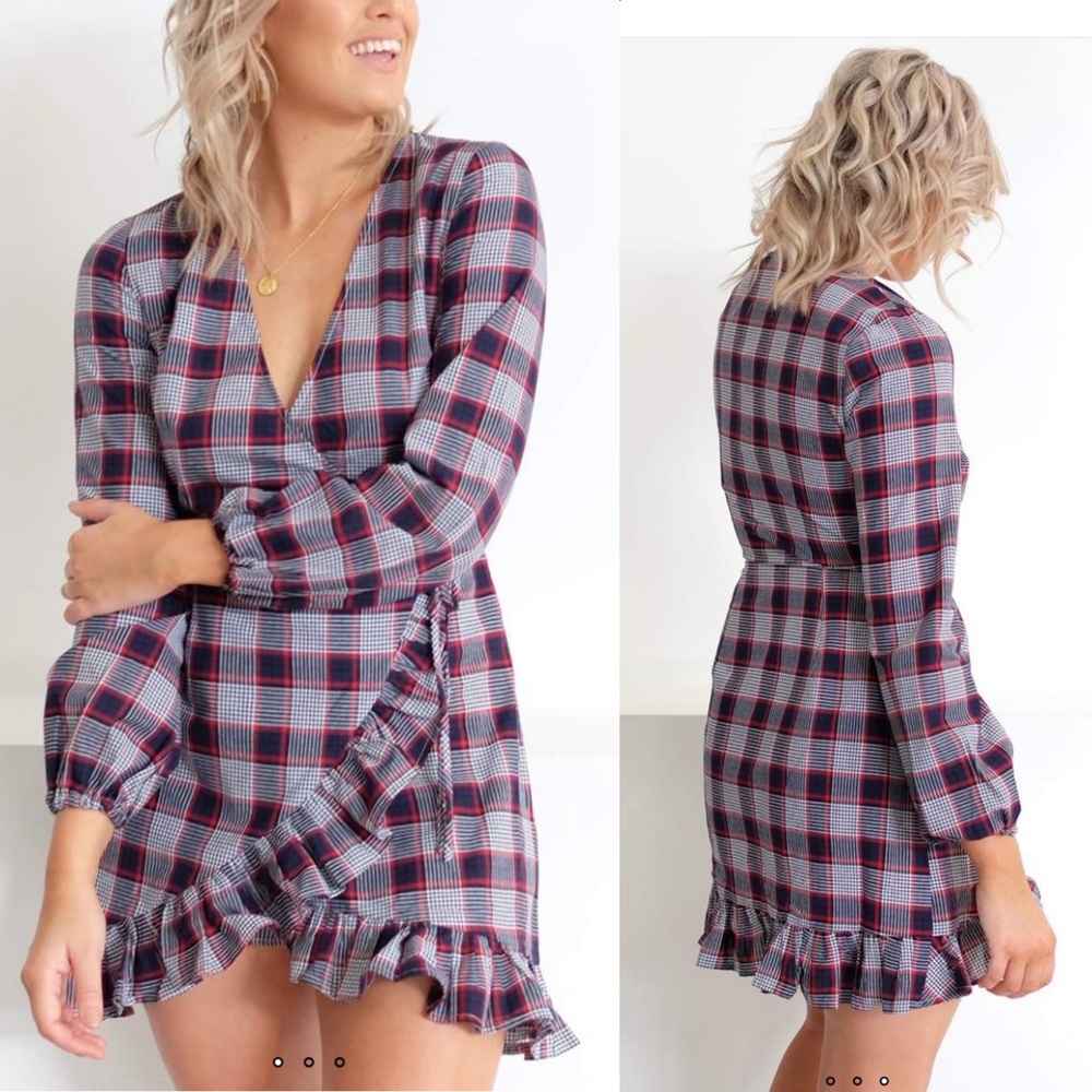 NWT THE FIFTH LABEL Phonic Tartan Wrap Dress M